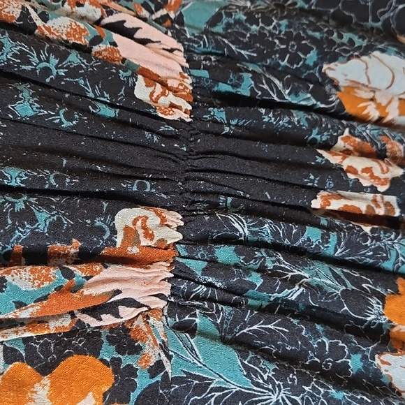 Free People Teal Floral Long Sleeve Blouse EUC - Picture 9 of 9